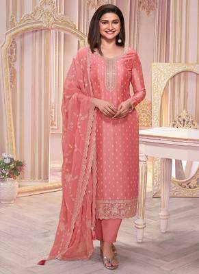 Peach silk georgette embroidered salwar suit 1