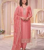 Peach silk georgette embroidered salwar suit
