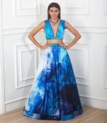 Blue Twisted Printed Lehenga Set