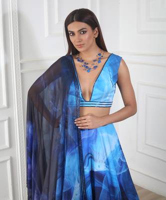 Blue Twisted Printed Lehenga Set 3