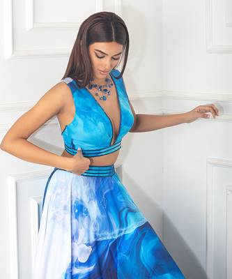 Blue Twisted Printed Lehenga Set 4