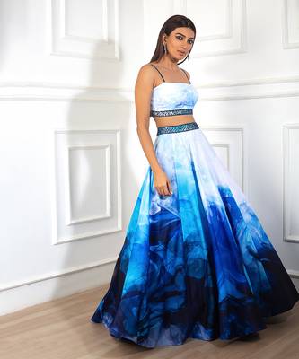 White/Blue Printed Lehenga Set 1