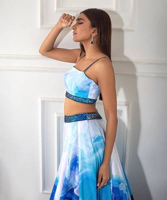 White/Blue Printed Lehenga Set 3