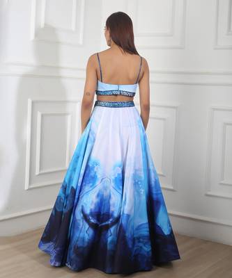 White/Blue Printed Lehenga Set 4