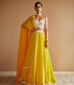Yellow Organza Embroidery Lehenga Set