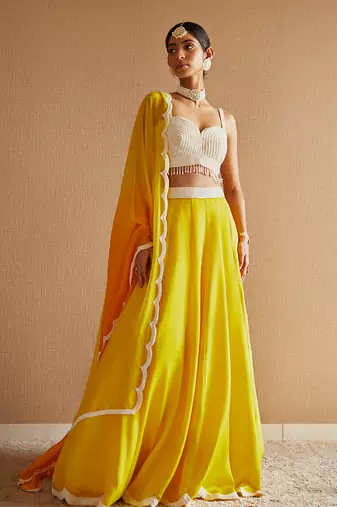 Yellow Organza Embroidery Lehenga Set