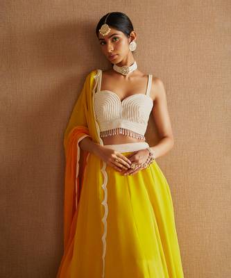 Yellow Organza Embroidery Lehenga Set 3