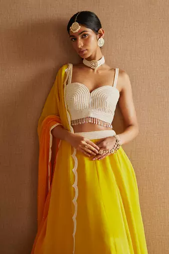 Yellow Organza Embroidery Lehenga Set
