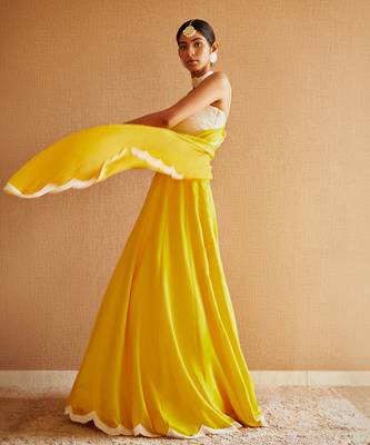 Yellow Organza Embroidery Lehenga Set 4
