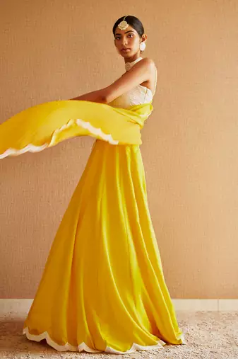 Yellow Organza Embroidery Lehenga Set