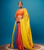 Multi Organza Embroidery Lehenga Set