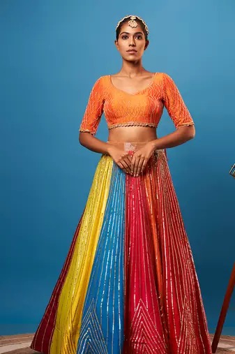 Multi Organza Embroidery Lehenga Set