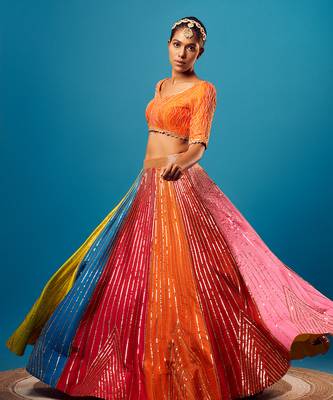 Multi Organza Embroidery Lehenga Set 3