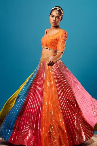 Multi Organza Embroidery Lehenga Set
