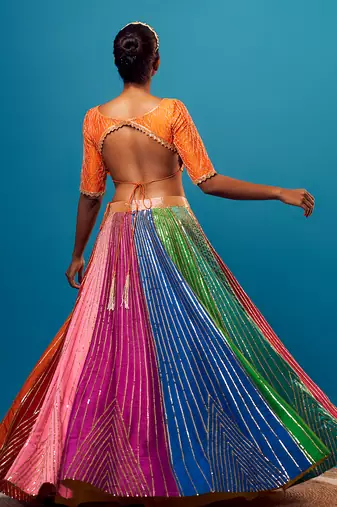 Multi Organza Embroidery Lehenga Set
