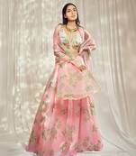 Baby Pink print organza silk lehenga set