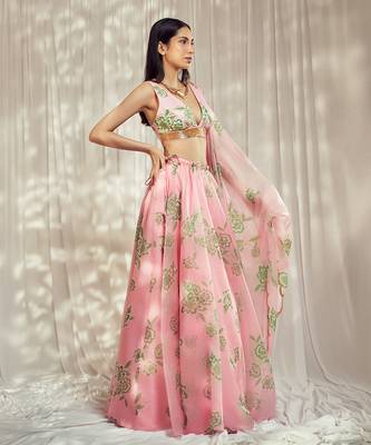 Baby Pink print organza silk lehenga set 2