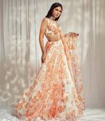 Burnt Orange print organza silk lehenga set