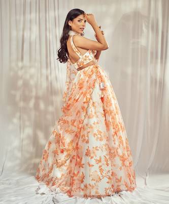 Burnt Orange print organza silk lehenga set 2