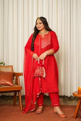 Red gold kurta set-(set of 3) 1