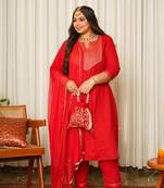 Red gold kurta set-(set of 3)