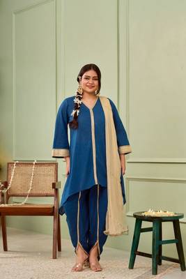 Blue tulip cotton dhoti kurta set - (set of 3) 1
