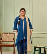 Blue tulip cotton dhoti kurta set - (set of 3)