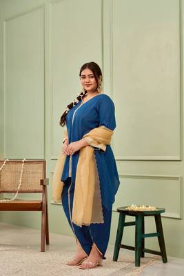 Blue tulip cotton dhoti kurta set - (set of 3) 5