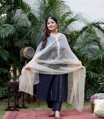 Blue golden cotton lurex kurta set - (set of 3)