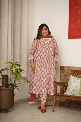 Rose print alia kurta suit set - ( set of 3 ) 1