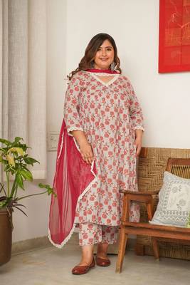 Rose print alia kurta suit set - ( set of 3 ) 3