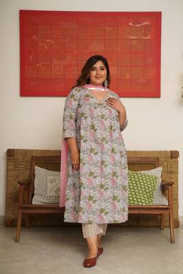 Tropical print alia kurta suit set - ( set of 3 ) 1