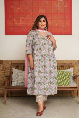 Tropical print alia kurta suit set - ( set of 3 ) 4