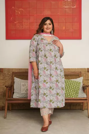 Tropical print alia kurta suit set - ( set of 3 )