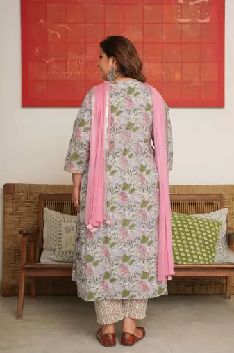 Tropical print alia kurta suit set - ( set of 3 )