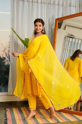 Navrai yellow bandhani suit set - (set of 3) 1