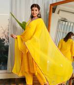 Navrai yellow bandhani suit set - (set of 3)