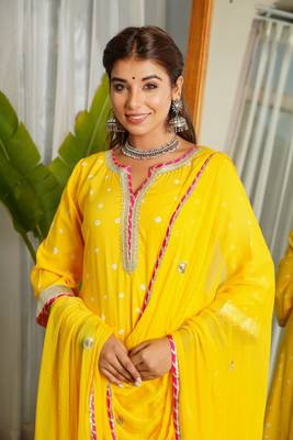 Navrai yellow bandhani suit set - (set of 3) 2