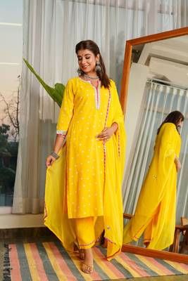 Navrai yellow bandhani suit set - (set of 3) 3