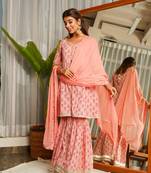 Peach gotta lace sharara set - (set of 3)