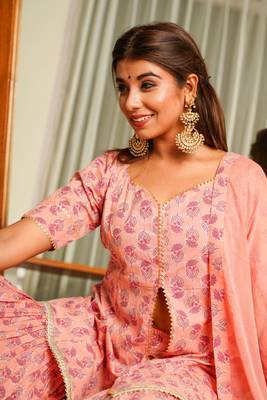Peach gotta lace sharara set - (set of 3) 4