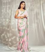 Baby pink print saree with blouse