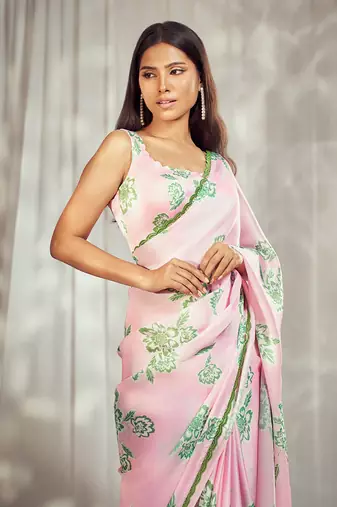 Baby pink print saree with blouse
