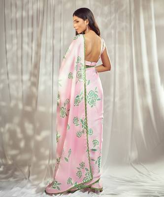 Baby pink print saree with blouse 3