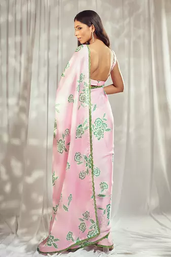 Baby pink print saree with blouse