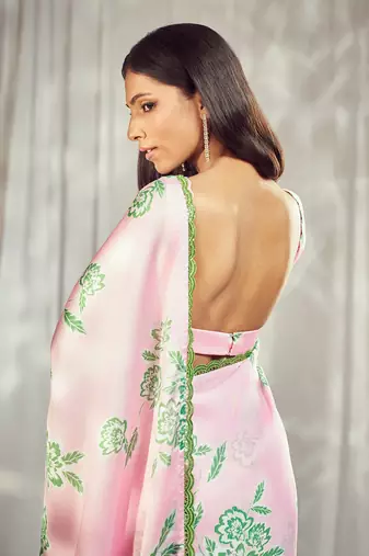 Baby pink print saree with blouse
