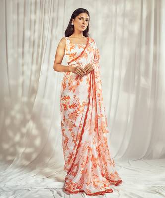 Burnt orange print saree with blouse 1