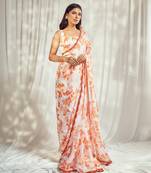 Burnt orange print saree with blouse