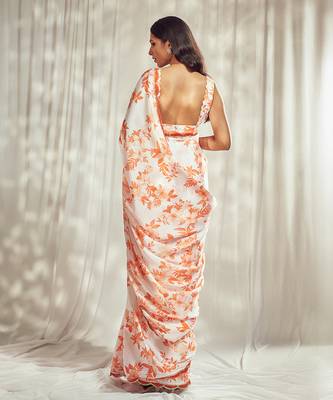 Burnt orange print saree with blouse 3