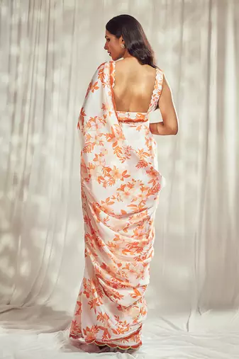 Burnt orange print saree with blouse